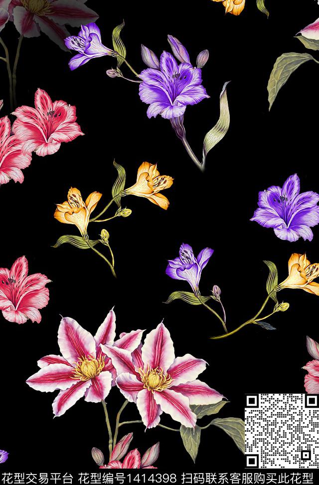 连衣裙女装花卉数码印花华亿平台下载（图片编号: 1414398） - 瓦栏（Walan）