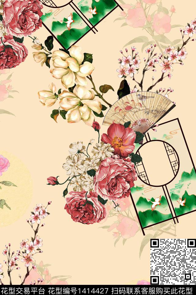 女装花卉中国风数码印花华亿平台下载（图片编号: 1414427） - 瓦栏（Walan）