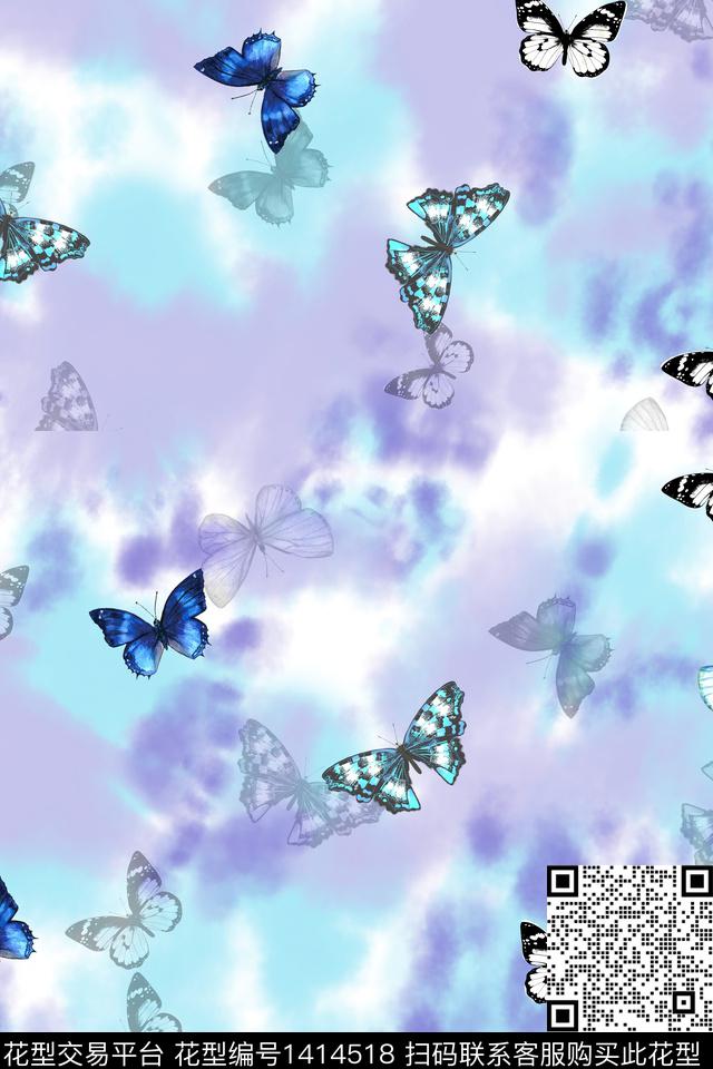 真丝动物蝴蝶扎染华亿平台数码印花华亿平台下载（图片编号: 1414518） - 瓦栏（Walan）
