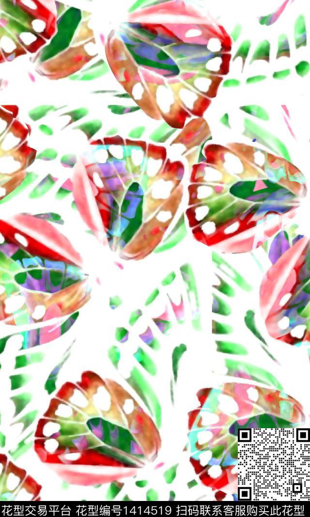 小清新真丝肌理蝴蝶数码印花华亿平台下载（图片编号: 1414519） - 瓦栏（Walan）