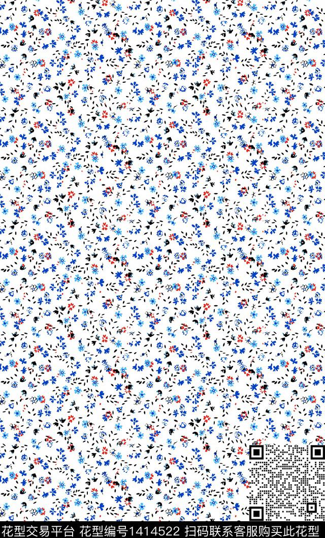 抽象花卉满版散花抽象传统印花华亿平台下载（图片编号: 1414522） - 瓦栏（Walan）