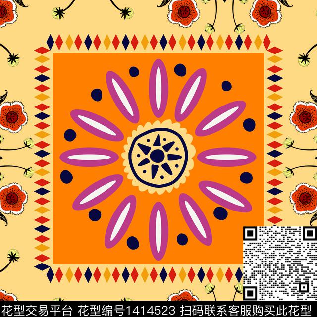 涂鸦方巾线条画数码印花华亿平台下载（图片编号: 1414523） - 瓦栏（Walan）