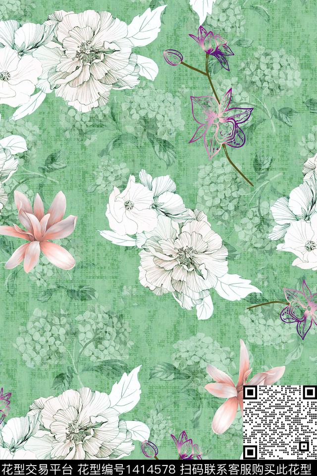 绿植树叶花卉大牌风数码印花华亿平台下载（图片编号: 1414578） - 瓦栏（Walan）