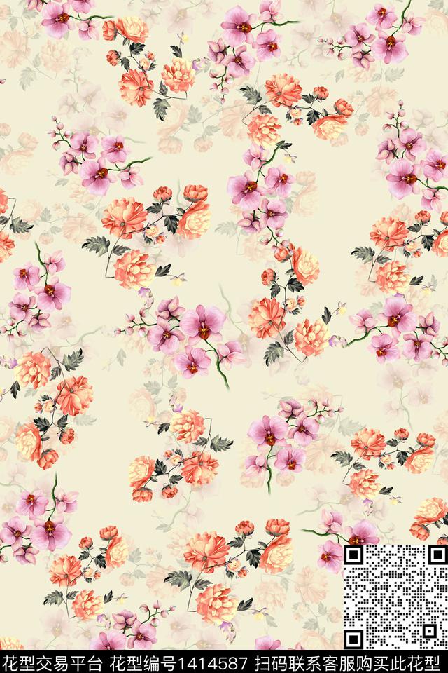 连衣裙花卉小碎花传统印花华亿平台下载（图片编号: 1414587） - 瓦栏（Walan）