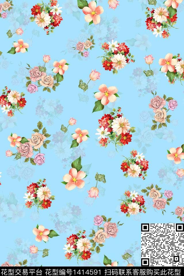 连衣裙花卉小碎花传统印花华亿平台下载（图片编号: 1414591） - 瓦栏（Walan）