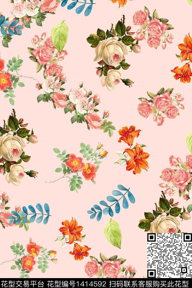 连衣裙花卉小碎花传统印花华亿平台下载（图片编号: 1414592） - 瓦栏（Walan）