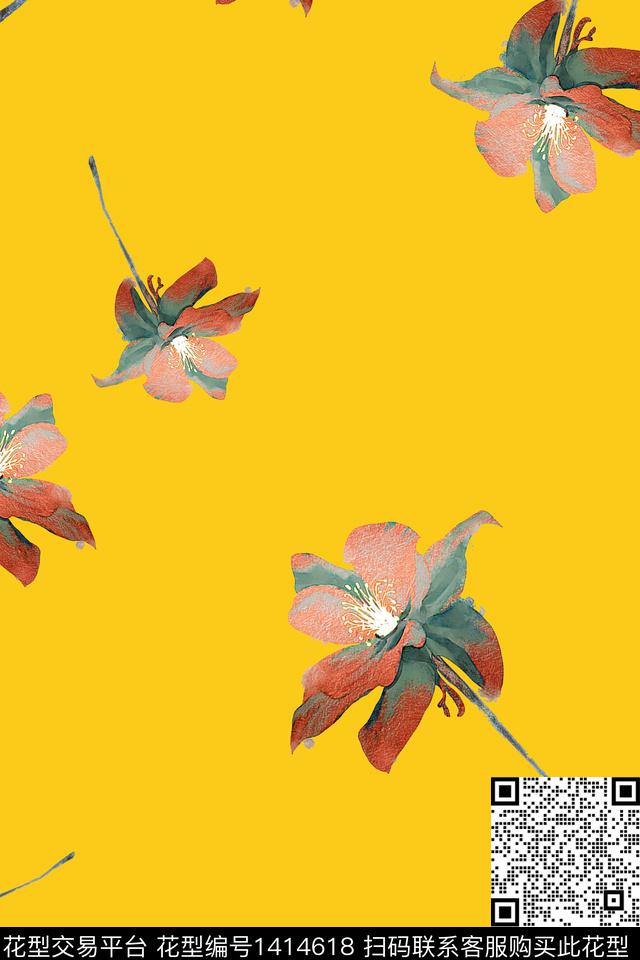 花卉大牌风植物数码印花华亿平台下载（图片编号: 1414618） - 瓦栏（Walan）
