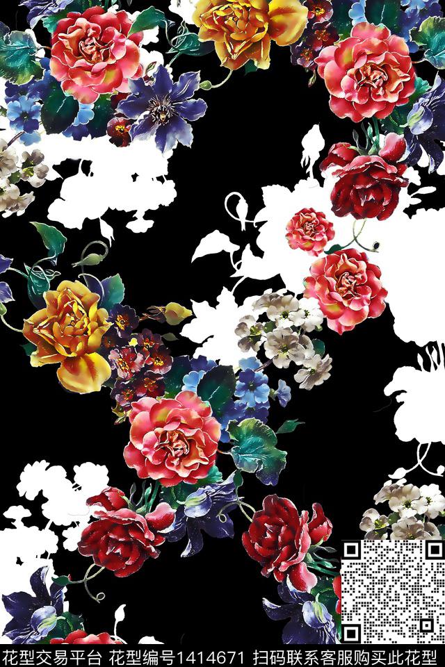 绿植树叶大花中老年数码印花华亿平台下载（图片编号: 1414671） - 瓦栏（Walan）