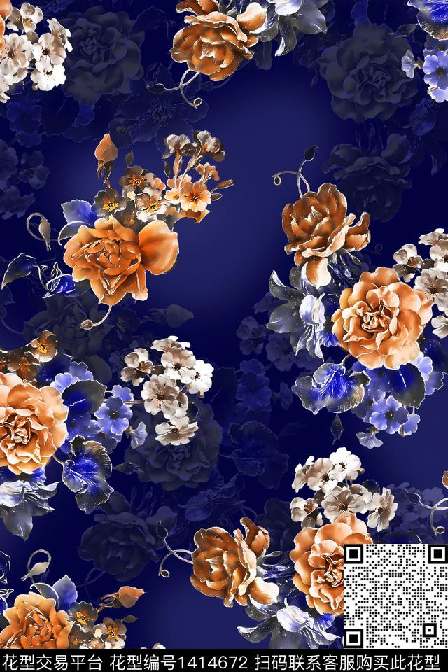 绿植树叶中老年花卉数码印花华亿平台下载（图片编号: 1414672） - 瓦栏（Walan）