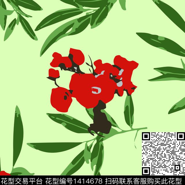 绿植树叶花卉花瓣数码印花华亿平台下载（图片编号: 1414678） - 瓦栏（Walan）