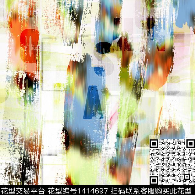 时尚抽象男装大牌风数码印花华亿平台下载（图片编号: 1414697） - 瓦栏（Walan）