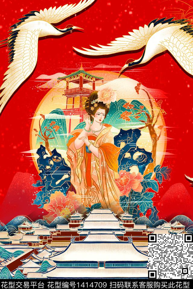 定位花卡通中国风数码印花华亿平台下载（图片编号: 1414709） - 瓦栏（Walan）