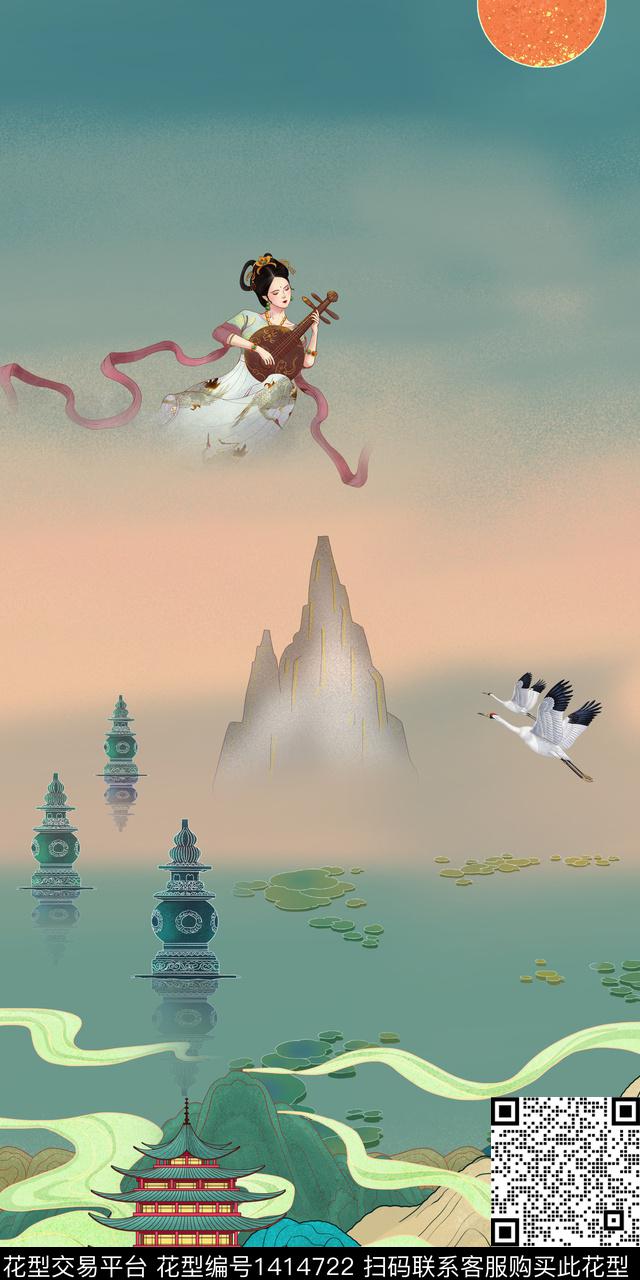 定位花中国风国潮数码印花华亿平台下载（图片编号: 1414722） - 瓦栏（Walan）