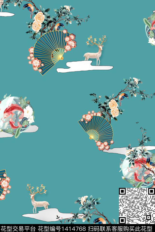 旗袍卡通中国风数码印花华亿平台下载（图片编号: 1414768） - 瓦栏（Walan）