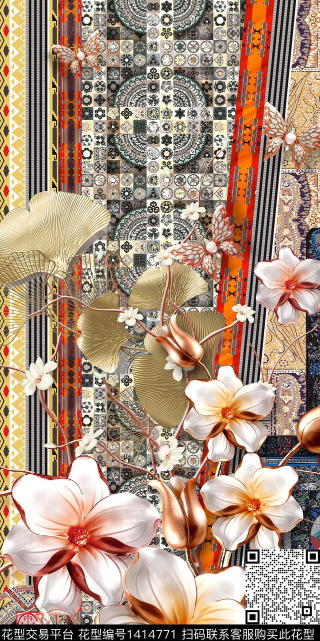 女装定位花大牌风真丝数码印花华亿平台下载（图片编号: 1414771） - 瓦栏（Walan）