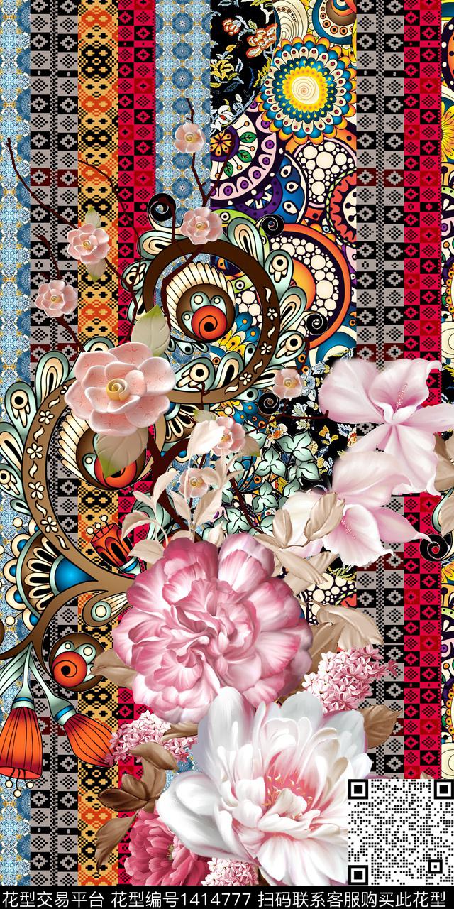 女装定位花大牌风真丝数码印花华亿平台下载（图片编号: 1414777） - 瓦栏（Walan）