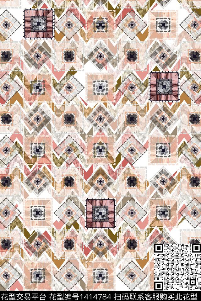 几何抽象真丝数码印花华亿平台下载（图片编号: 1414784） - 瓦栏（Walan）