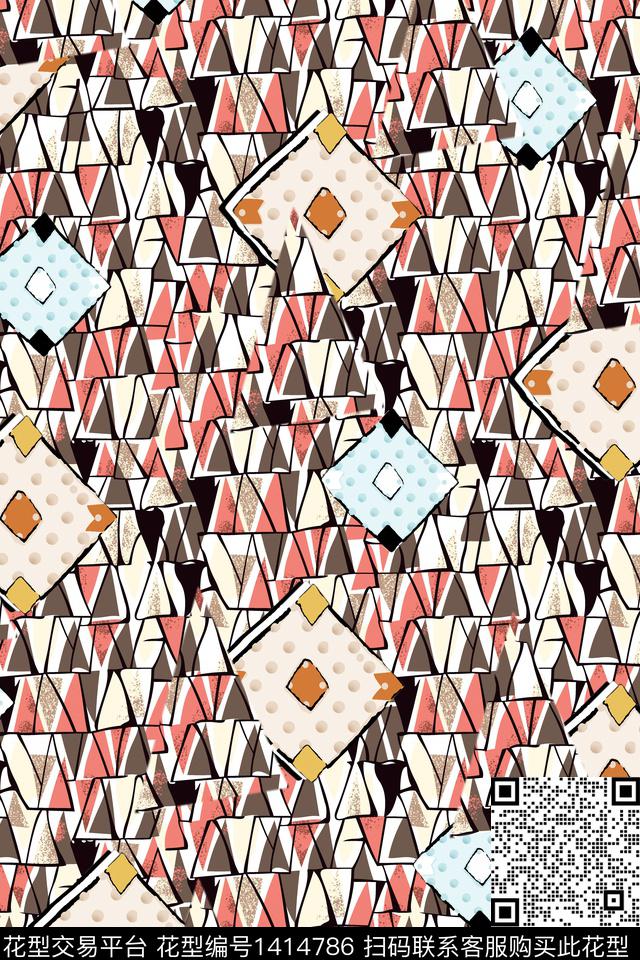 几何抽象真丝数码印花华亿平台下载（图片编号: 1414786） - 瓦栏（Walan）