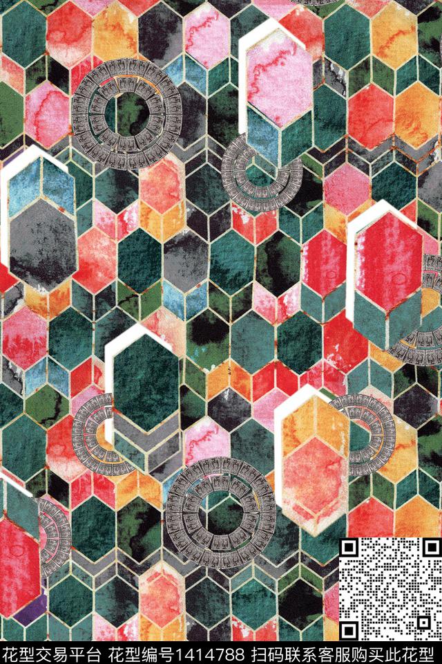 几何抽象真丝数码印花华亿平台下载（图片编号: 1414788） - 瓦栏（Walan）