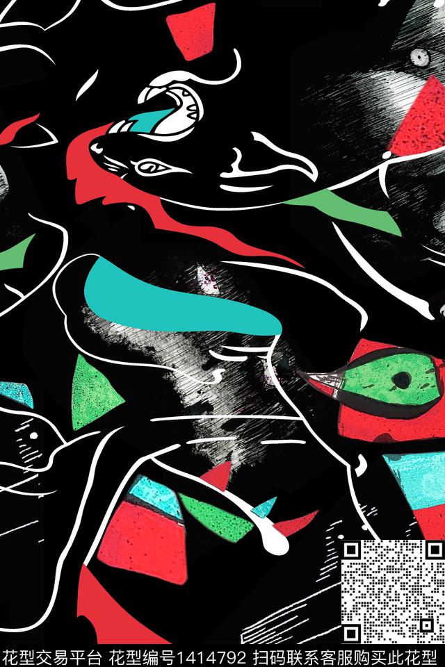 几何抽象卡通数码印花华亿平台下载（图片编号: 1414792） - 瓦栏（Walan）