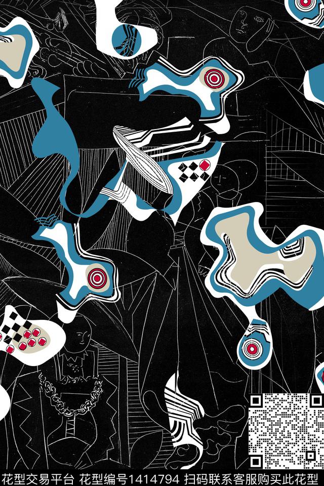 几何抽象卡通数码印花华亿平台下载（图片编号: 1414794） - 瓦栏（Walan）