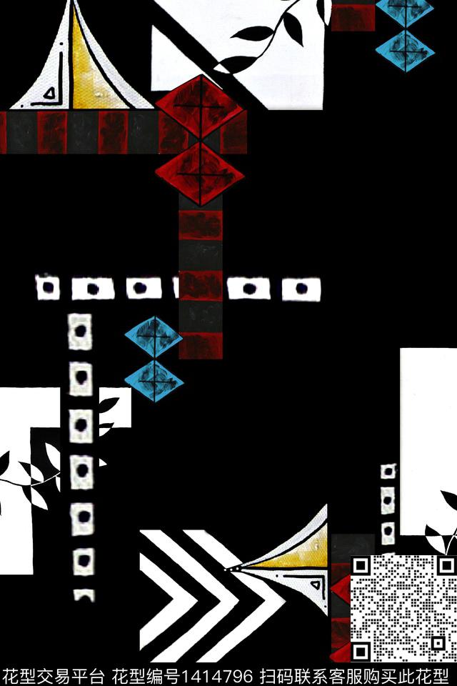 几何抽象卡通数码印花华亿平台下载（图片编号: 1414796） - 瓦栏（Walan）