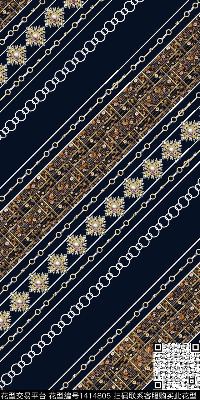 几何花卉真丝条纹数码印花华亿平台下载（图片编号: 1414805） - 瓦栏（Walan）