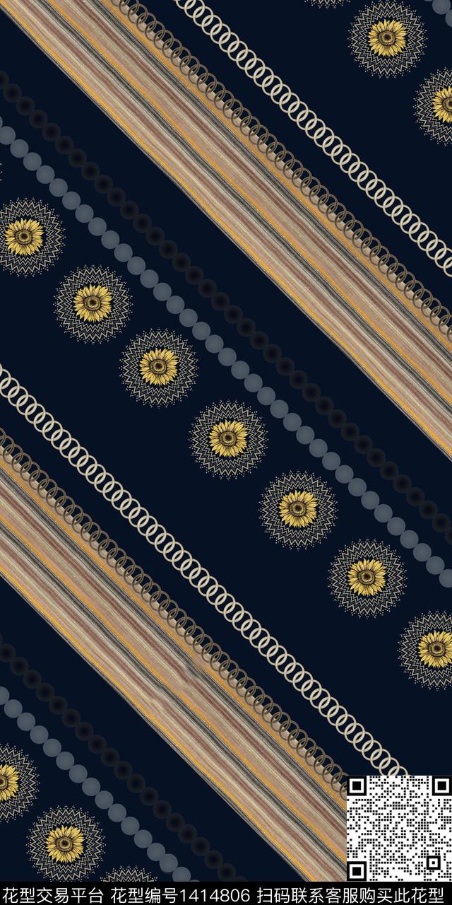 几何花卉真丝条纹数码印花华亿平台下载（图片编号: 1414806） - 瓦栏（Walan）