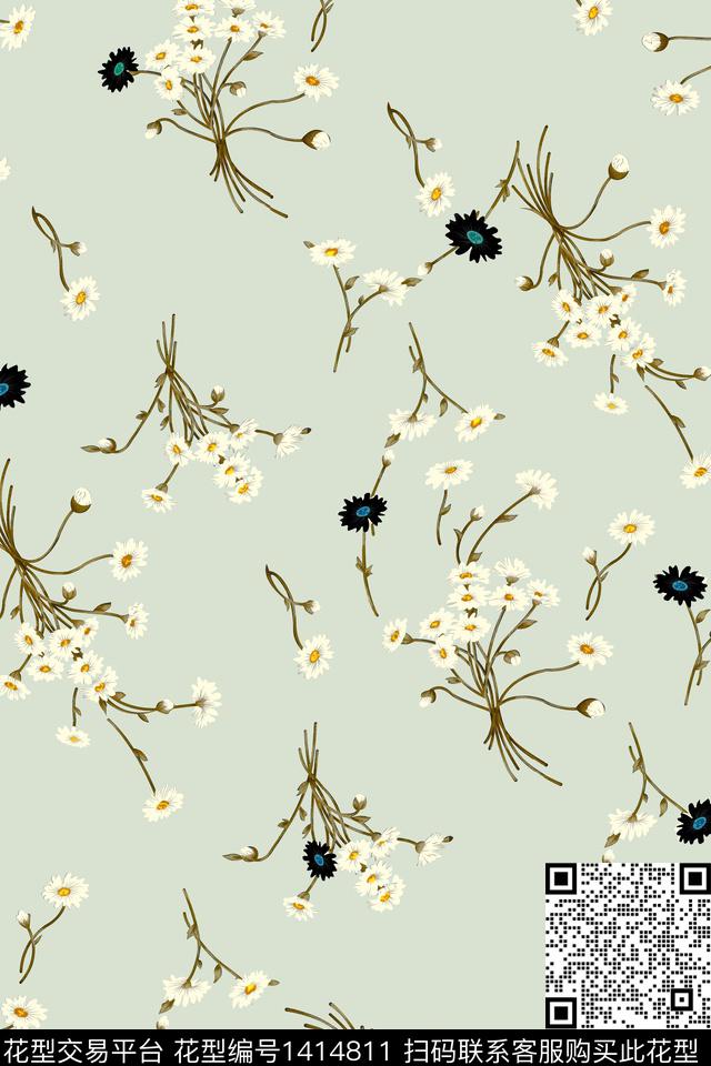 抽象花卉真丝小碎花数码印花华亿平台下载（图片编号: 1414811） - 瓦栏（Walan）