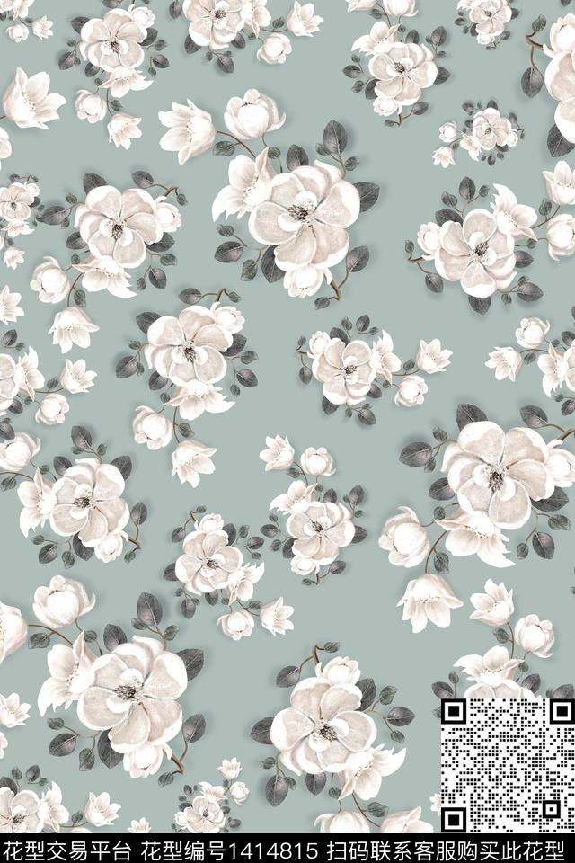 抽象花卉真丝小碎花数码印花华亿平台下载（图片编号: 1414815） - 瓦栏（Walan）