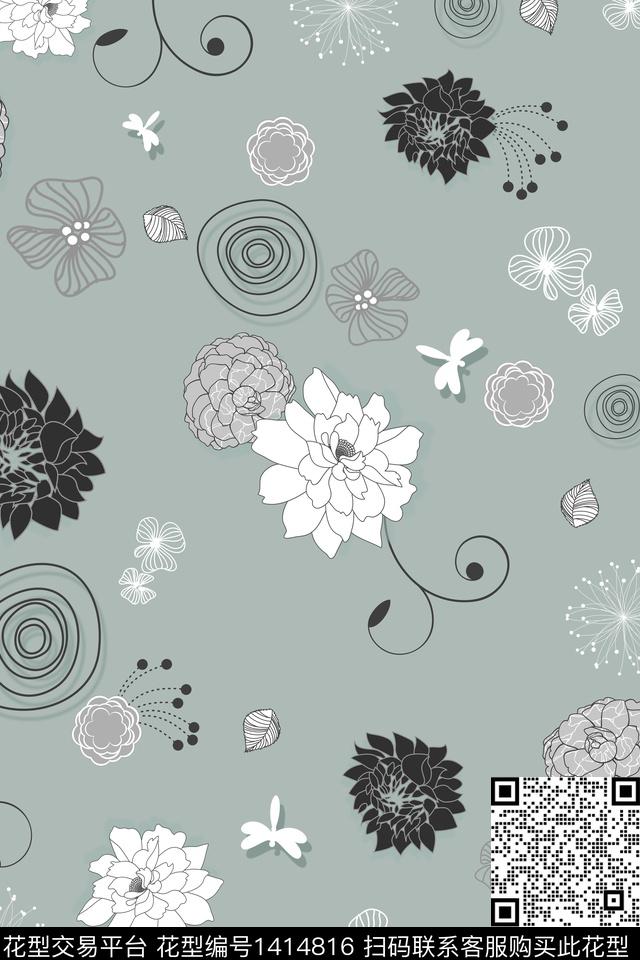 抽象花卉真丝小碎花数码印花华亿平台下载（图片编号: 1414816） - 瓦栏（Walan）