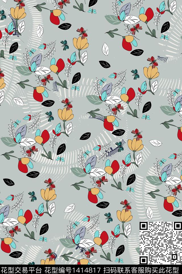 抽象花卉真丝小碎花数码印花华亿平台下载（图片编号: 1414817） - 瓦栏（Walan）