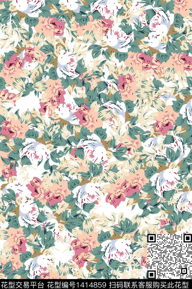 花卉大牌风小清新数码印花华亿平台下载（图片编号: 1414859） - 瓦栏（Walan）