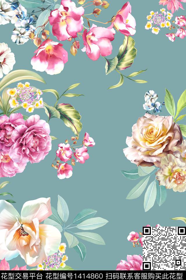 清爽底花卉花卉大牌风数码印花华亿平台下载（图片编号: 1414860） - 瓦栏（Walan）