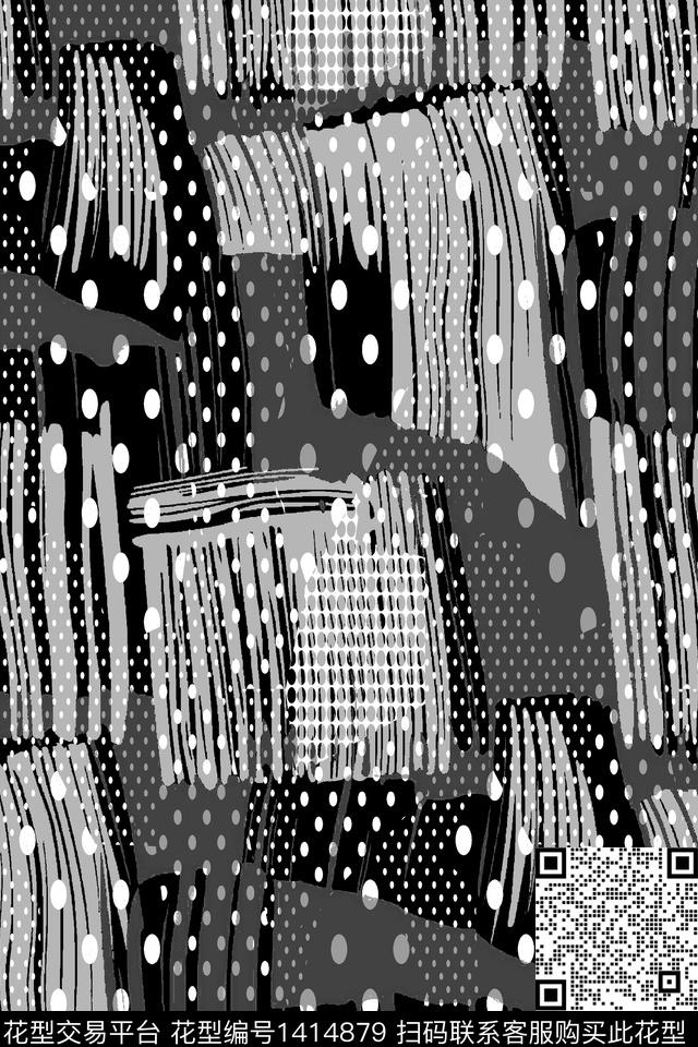几何黑白华亿平台大牌风数码印花华亿平台下载（图片编号: 1414879） - 瓦栏（Walan）