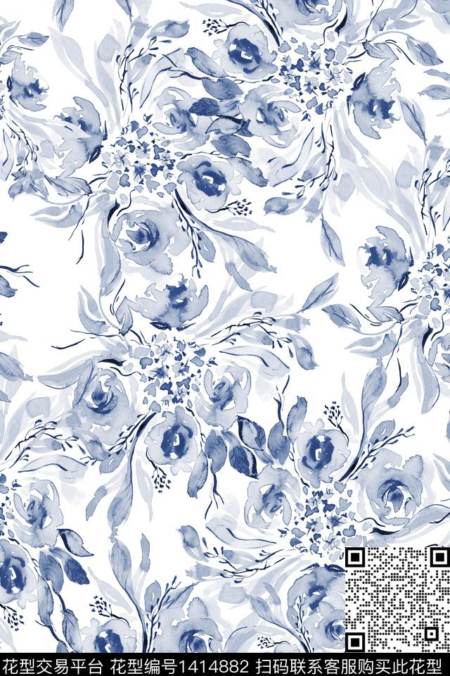 花卉大牌风小清新数码印花华亿平台下载（图片编号: 1414882） - 瓦栏（Walan）