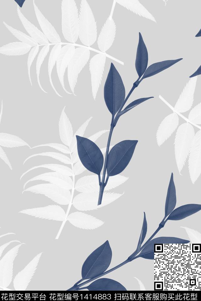 绿植树叶花卉大牌风数码印花华亿平台下载（图片编号: 1414883） - 瓦栏（Walan）