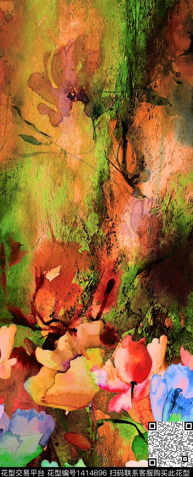 彩底花卉定位花数码华亿平台数码印花华亿平台下载（图片编号: 1414896） - 瓦栏（Walan）