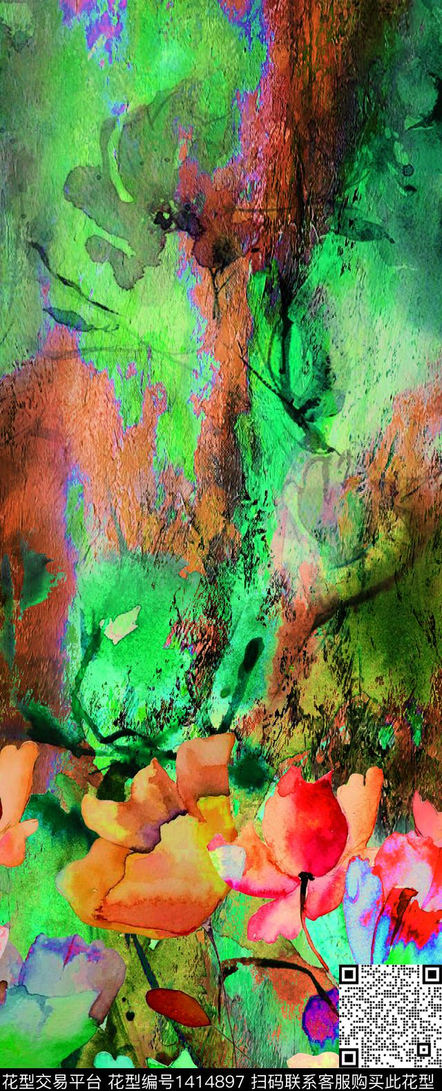 彩底花卉定位花数码华亿平台数码印花华亿平台下载（图片编号: 1414897） - 瓦栏（Walan）