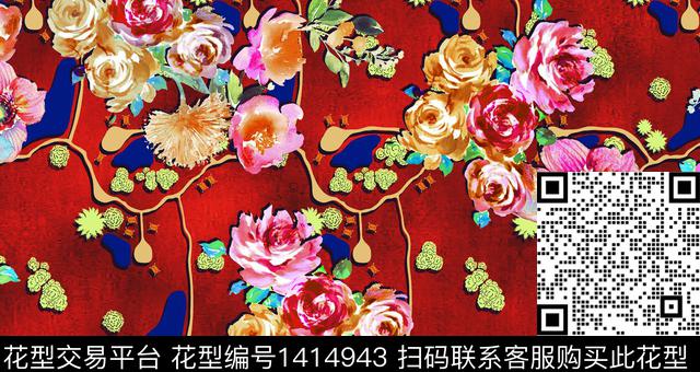 连衣裙时尚花卉数码印花华亿平台下载（图片编号: 1414943） - 瓦栏（Walan）