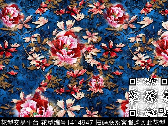 连衣裙时尚花卉数码印花华亿平台下载（图片编号: 1414947） - 瓦栏（Walan）