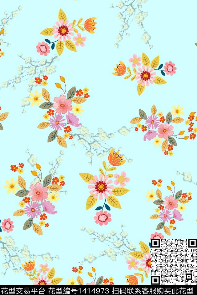 连衣裙花卉小碎花传统印花华亿平台下载（图片编号: 1414973） - 瓦栏（Walan）