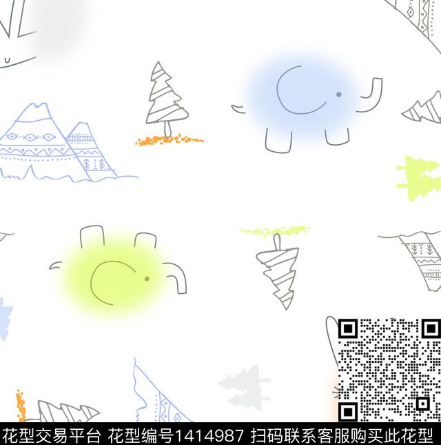 撞色抽象萌趣数码印花华亿平台下载（图片编号: 1414987） - 瓦栏（Walan）