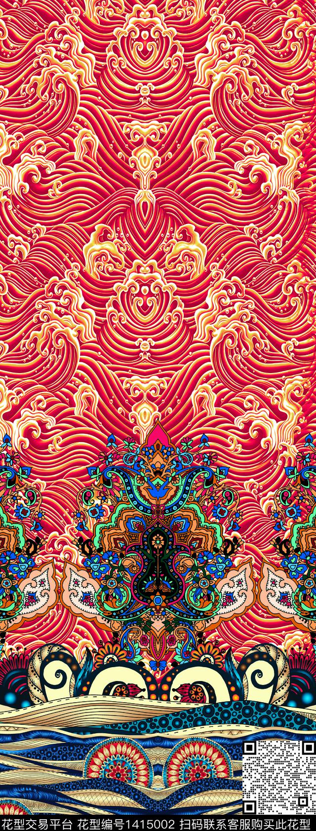 几何定位花女装定位花数码印花华亿平台下载（图片编号: 1415002） - 瓦栏（Walan）
