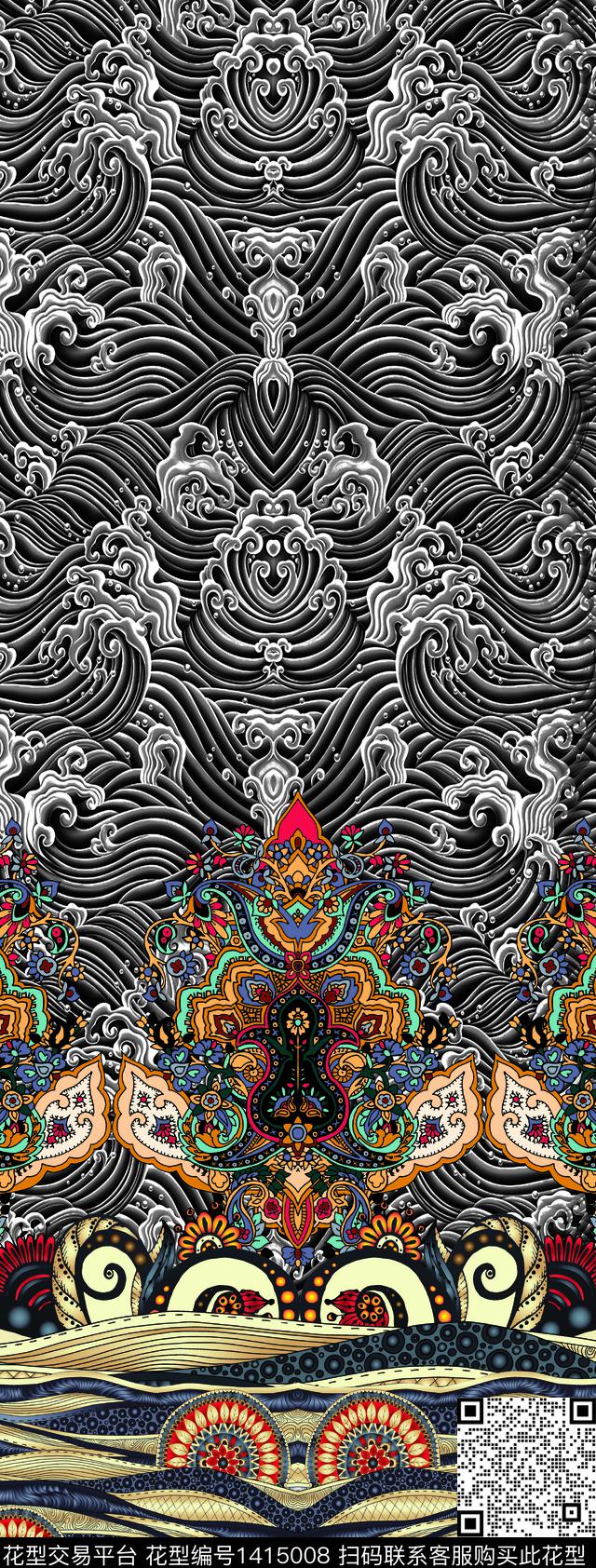 几何定位花女装定位花数码印花华亿平台下载（图片编号: 1415008） - 瓦栏（Walan）