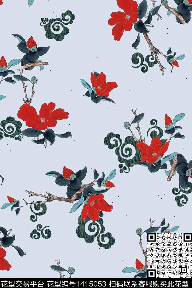 几何花卉绿植树叶小碎花数码印花华亿平台下载（图片编号: 1415053） - 瓦栏（Walan）