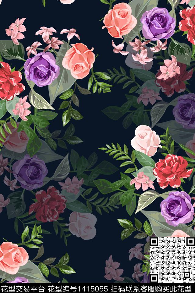 绿植树叶清爽底花卉大牌风传统印花华亿平台下载（图片编号: 1415055） - 瓦栏（Walan）