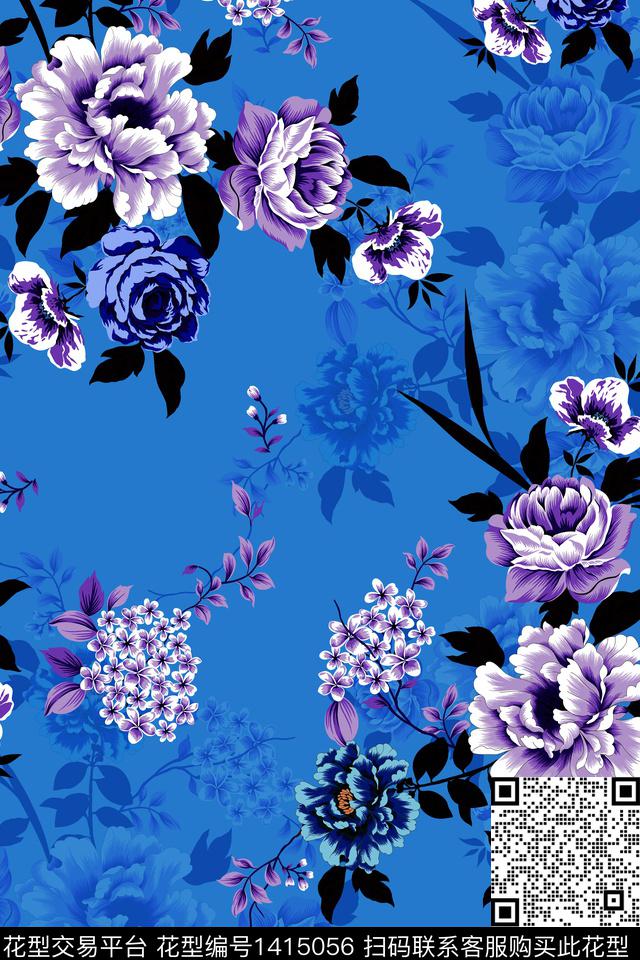 绿植树叶大牌风大花传统印花华亿平台下载（图片编号: 1415056） - 瓦栏（Walan）