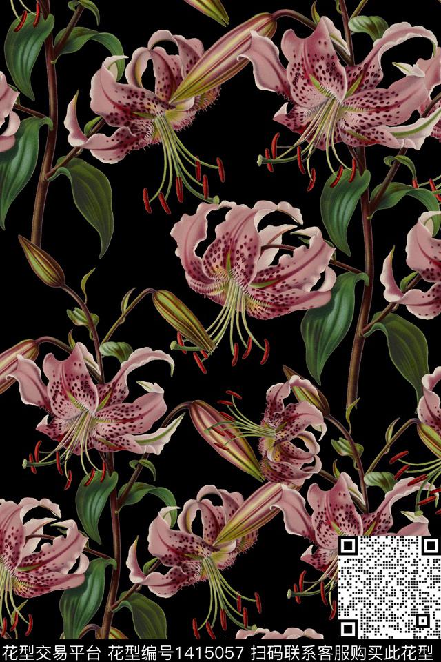 绿植树叶大花中老年数码印花华亿平台下载（图片编号: 1415057） - 瓦栏（Walan）