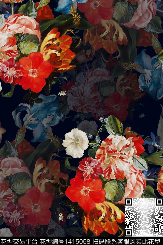 绿植树叶大花中老年数码印花华亿平台下载（图片编号: 1415058） - 瓦栏（Walan）